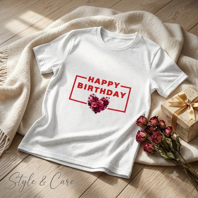 Camisetas para meninos com gráfico de coração flor (Birthday Floral Heart Graphic Boys' T-Shirts)