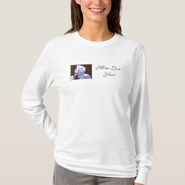 Camisetas para Senhoras Flor Íris Azul 'Mãe Te Ama (Frente)