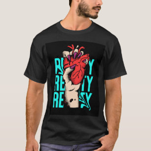 Camisetas pretas com estilo de coração azul e verm