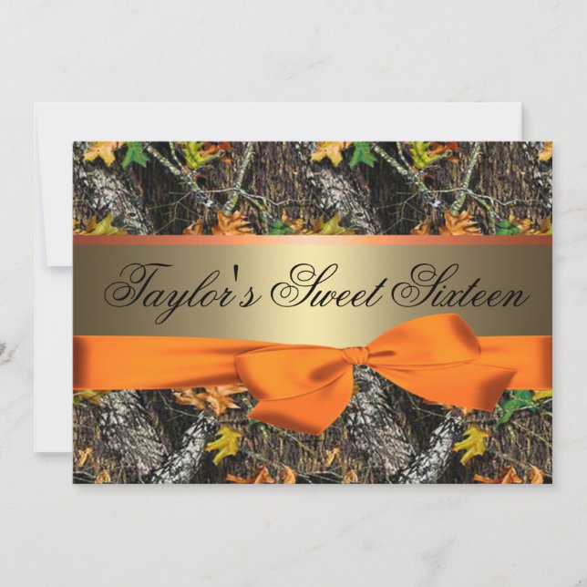 Camo & convite alaranjado do doce dezesseis (Frente)