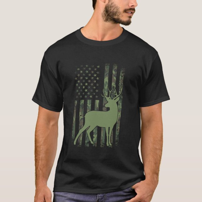 Camo Deer Buck Caçando Camisa De Leve Longa (Frente)