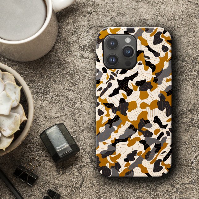 Camo Diagonal Castanho com Linhas de Contorno (Brown Charcoal Diagonal Camo with Contour Lines Case-Mate iPhone Case)