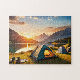 Camp Art Sunset Campsite Fotografias Quebra-cabeça