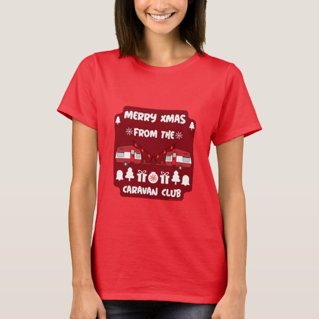 Campanha Feliz de Natal Caravan Camping T-Shirt (Frente)