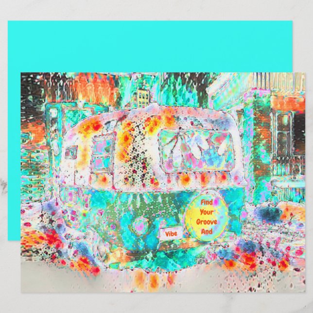 Camper Retro Hippie Green Groove E Vibe Pop Art (Frente/Verso)