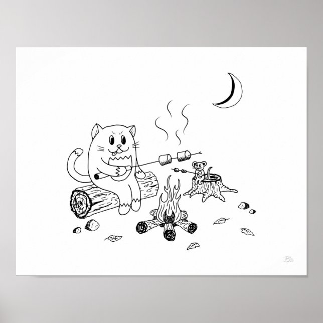 Campfire Cat & Mouse Art Impressão 100318 (Frente)