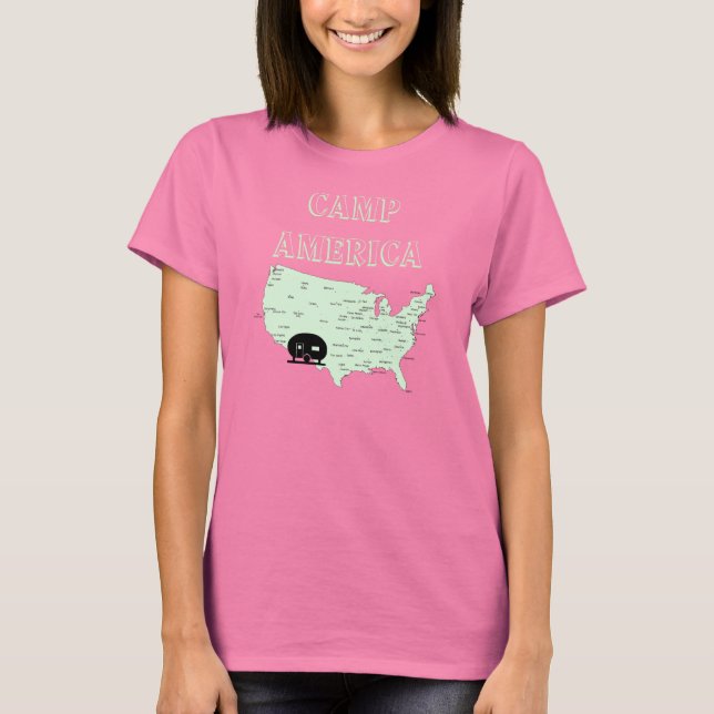Camping USA Map RVing Camp America T-Shirt (Frente)
