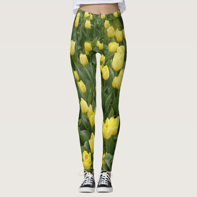 Campo amarelo Legging das tulipas (Frente)