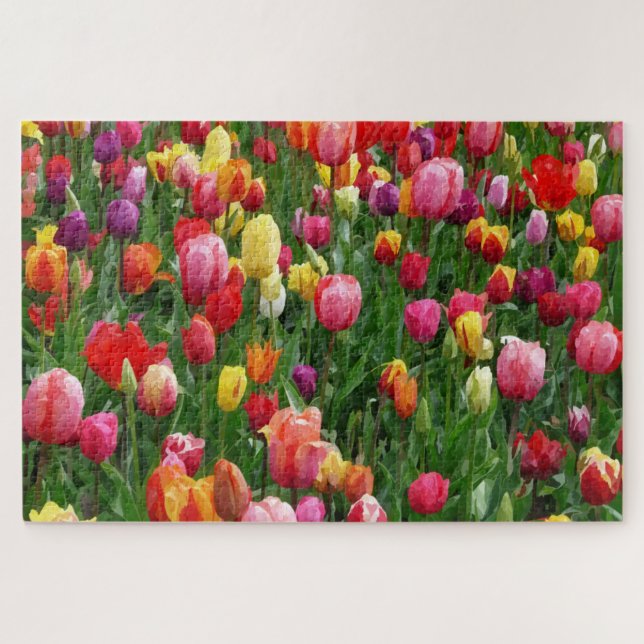 Campo de Aquarela de Tulips 1014 pc Quebra-cabeça  (Horizontal)