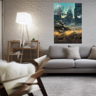 Campo de batalha na cidade AI Art Poster
