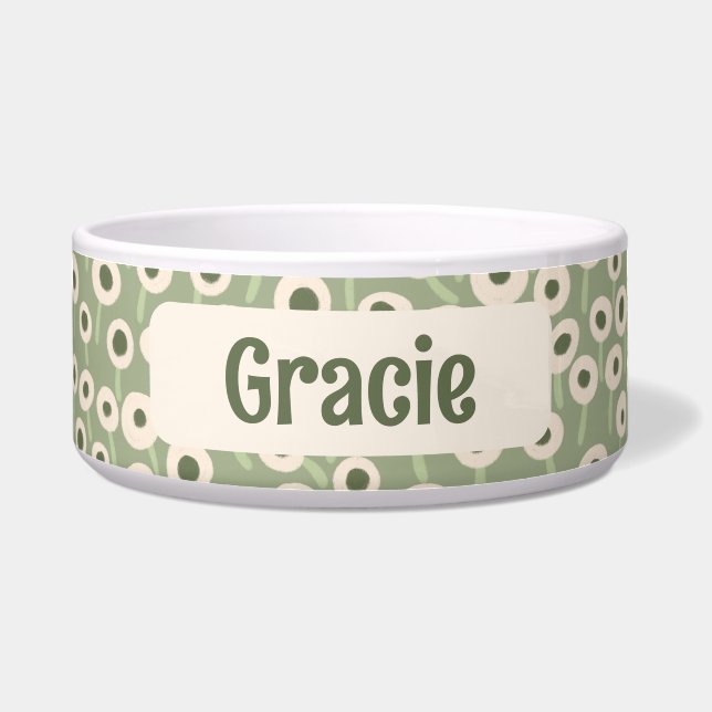 Campo de Flores Creme e Verde - Tigela de Cerâmica (Frente)