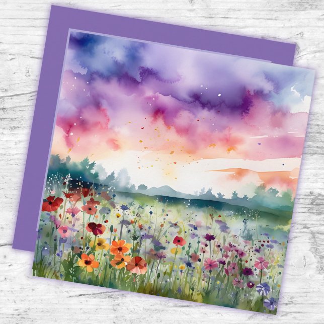 Campo de flores em aquarela com nuvens Obrigado (Criador carregado)