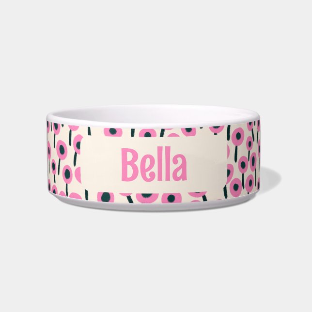 Campo de Flores Rosas com Nome - Tigela de Cerâmic (Frente)