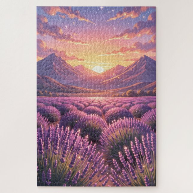 Campo de Lavanda ao Pôr do Sol Quebra-Cabeça (Vertical)