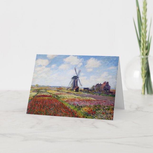 Campo de Monet das tulipas com cartão do moinho de (Frente)