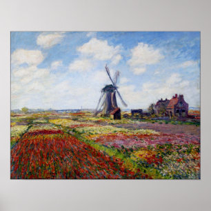 Campo de Monet das tulipas com poster do moinho de