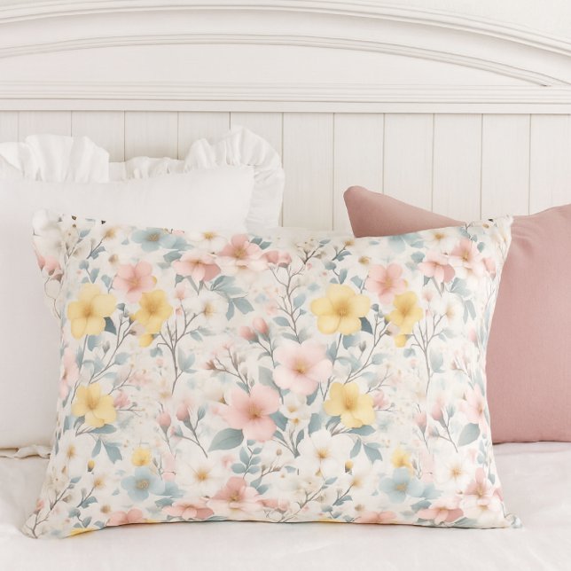 Campo Florido de Primavera Rosa Amarelo (This charming pillowcase brings a touch of cottage-style elegance to your spring and summer bedroom.)