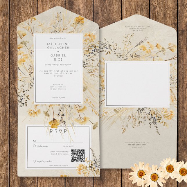 Campos de queda russos Código QR de flor selvagem (Rustic Fall Fields Wildflower QR Code All In One Invitation)
