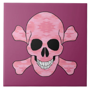 Camuflagem Cor-De-Rosa Azulejo Crânio E Crossbones