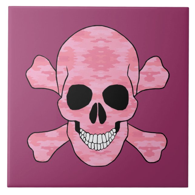 Camuflagem Cor-De-Rosa Azulejo Crânio E Crossbones (Frente)