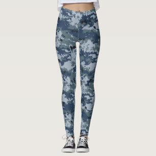 Camuflagem de Cinza azul Leggings femininas