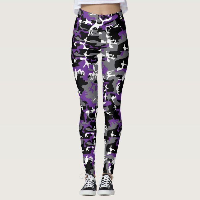 Camuflagem de Cinzas roxas Leggings femininas (Frente)