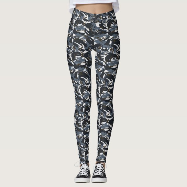 Camuflagem negra/Cinza Leggings femininas (Frente)
