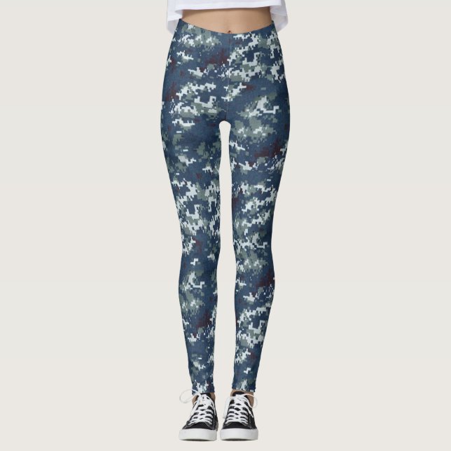 Camuflagem Verde Azul/Camuflagem Castanha Leggings (Frente)
