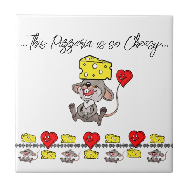 Camundongos de Azulejo cerâmico com queijo Pizza P (Frente)