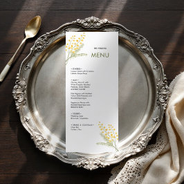 Cana-d-água branca mimosa flores menu de casamento