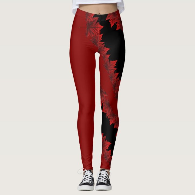 Canadá Mapear Leggings Foleadas de Folha Outono De (Frente)