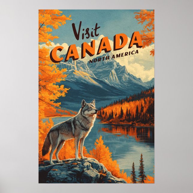 Canada Wolf Vintage Travel Poster (Frente)