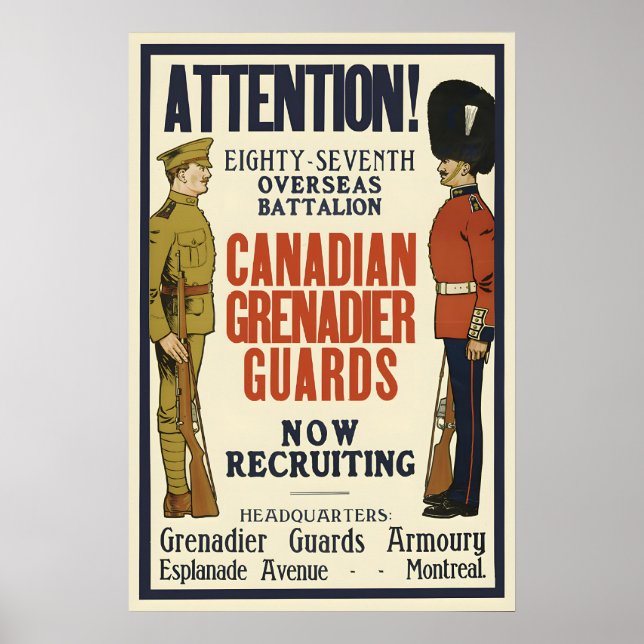 Canadian Grenadier Guards WWI Recruitment Poster (Frente)