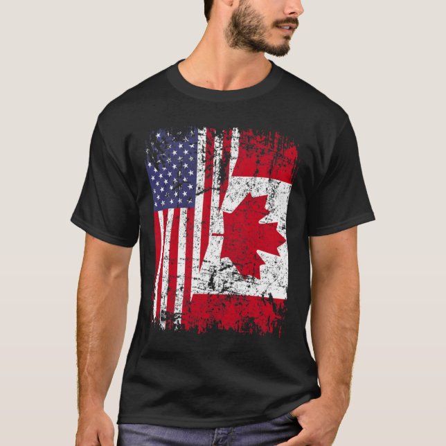 CANADIAN ROOTS Half American Flag CANADA T-Shirt (Frente)
