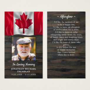 Canadiano Flag Memorial Photo Funeral Prayer Card