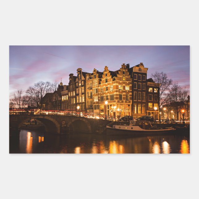 Canal de Amesterdã: autocolante retangular de crep (Frente)
