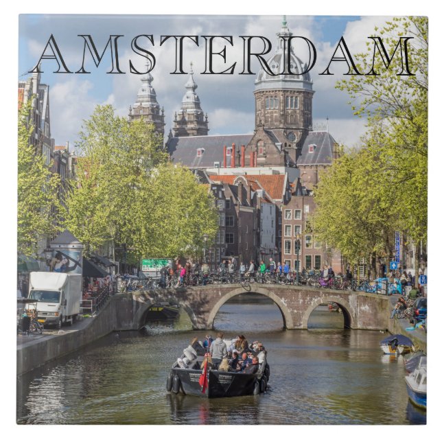 Canal de Amesterdã e azulejo cerâmico de ponte (Frente)