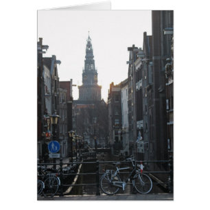 Canal de Amsterdã com Bikes e Cartão Antigo da Igr
