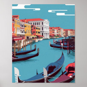 Canal de Veneza poster - Cena Plana Minimalista de
