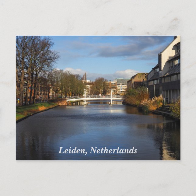 Canal em Leiden, Países Baixos, Cartão postal (Frente)