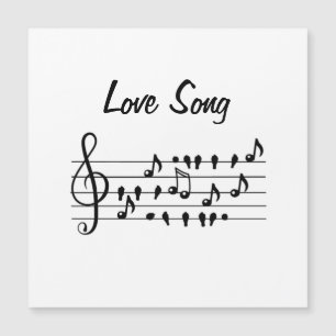 Canção de amor, pássaros sentados entre notas musi
