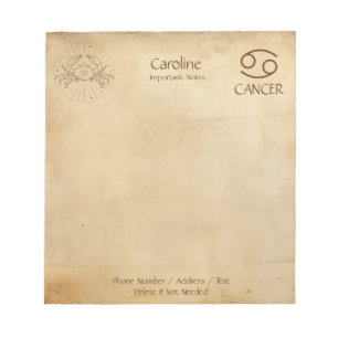 Cancer de Sinal Zodiac - Bloco de Notas Personaliz