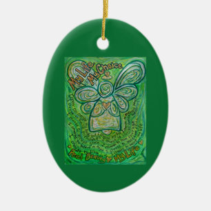 Cancer Poem Green Angel Art Ornamentos de presente
