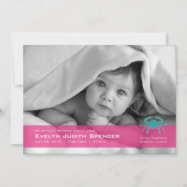 Canceriano do Caranguejo Foto de Anúncio de Nascim (Frente)