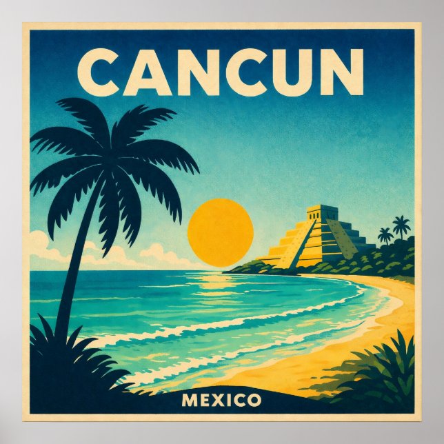 Cancun Mexico Vintage Travel Poster (Frente)