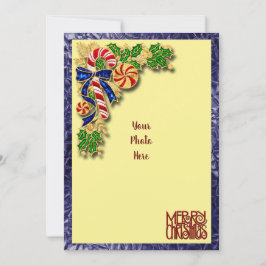 Candy Cane Holly Christmas Card