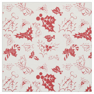 Candy Cane Holly   Tecido de feriado branco e verm