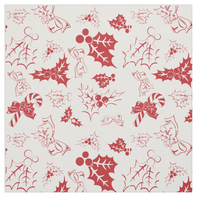 Candy Cane Holly | Tecido de feriado branco e verm (Modelo)