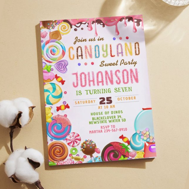 Candyland Sweet Convite de aniversário (Candyland Sweet Birthday Party Invitation)