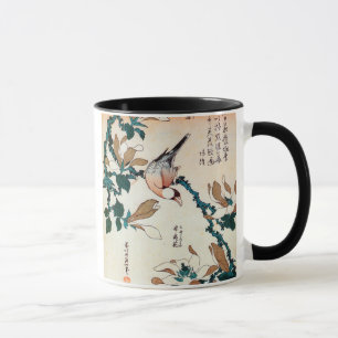 Caneca 文鳥とコブシ, pardal de Java do 北斎 e Kob